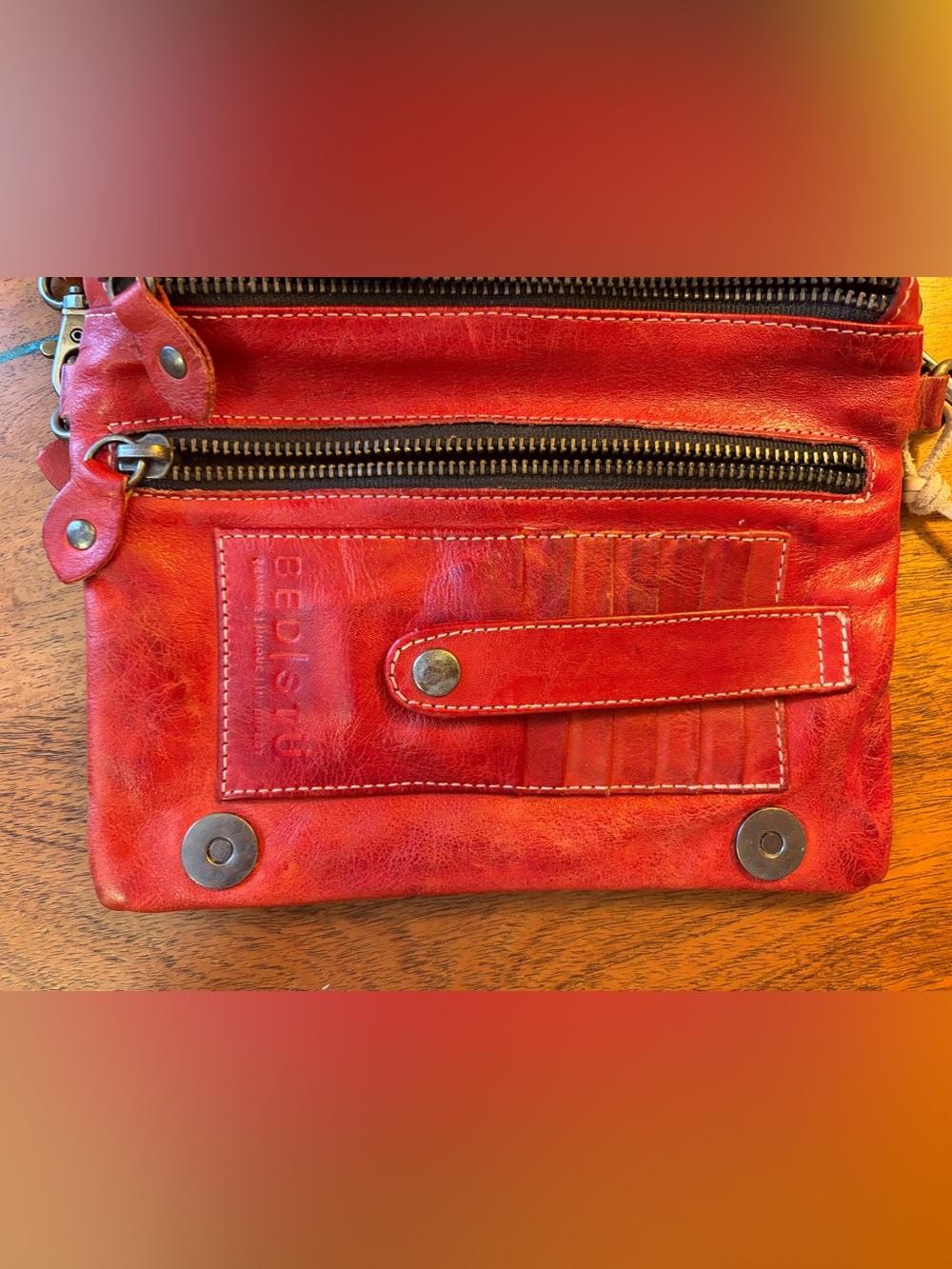 BED|STU Red Leather Crossbody with Adjustable Strap or wristlet - Picture 4 of 12